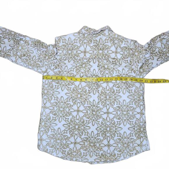 Charter Club Women's Linen Luxury Button-Up Blouse Size M White Beige Floral - Picture 7 of 10